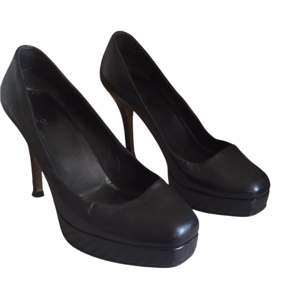 🔸Gucci, 7.5 Black Leather Platform Pumps